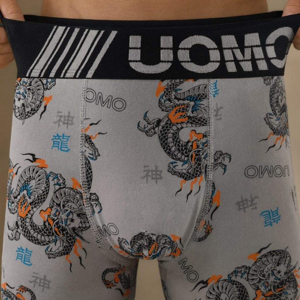 Dragon-print cotton boxer brief - waistband and print detail