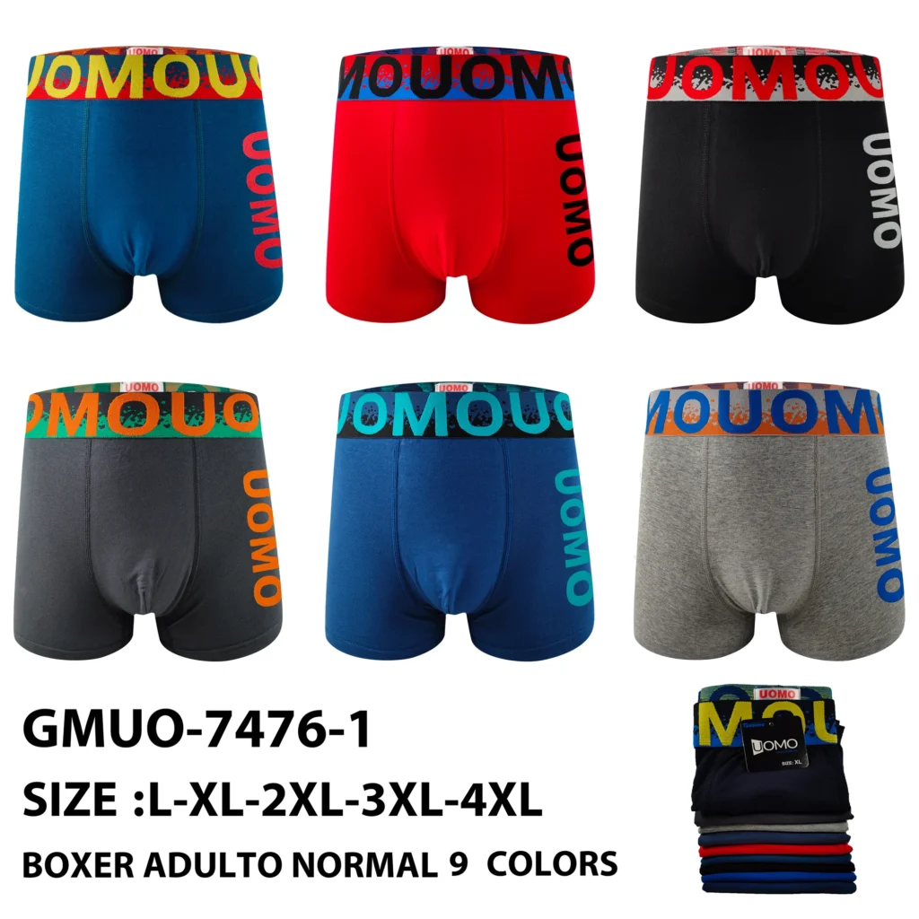 Colores de stock del bóxer liso con logo lateral GMUO-7476-1, tallas L a 4XL