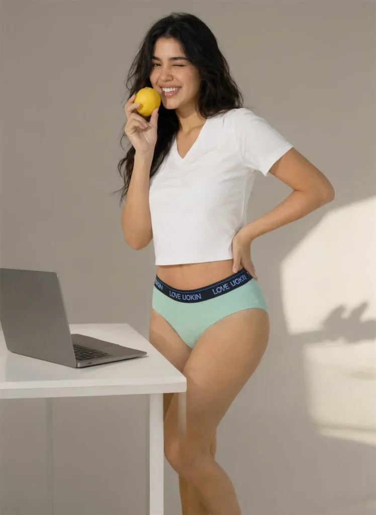 Vista frontal de la braguita brasileña de algodón con cinta de logo NB5221 en menta
