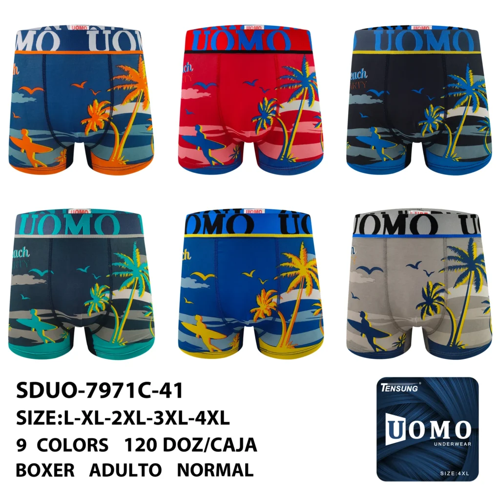 Colores de stock del bóxer de algodón con estampado de atardecer en la playa SDUO-7971C-41, tallas L a 4XL