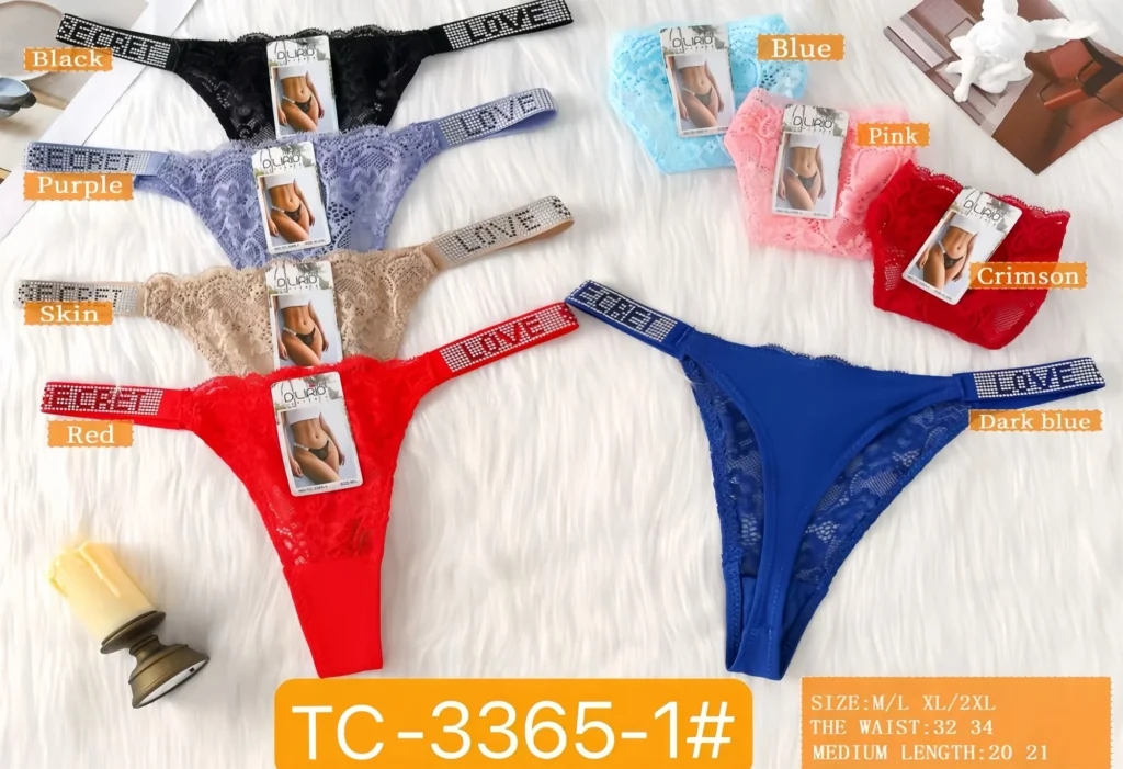 Colourways of the lace V-front microfibre thong TC-3365-1