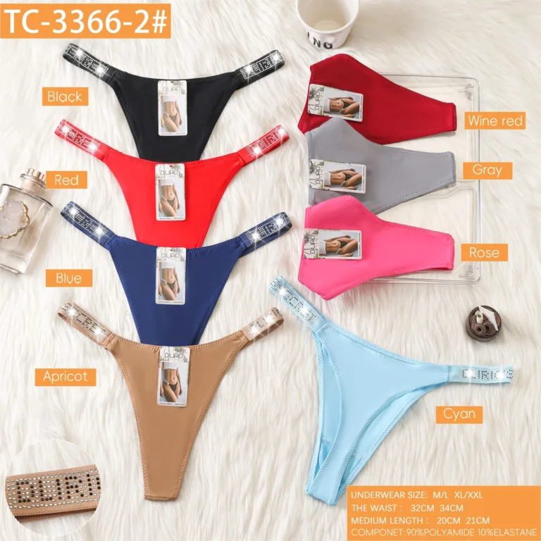 Eight colourways of the wide-strap seamless thong TC-3366-2 in polyamide microfibre