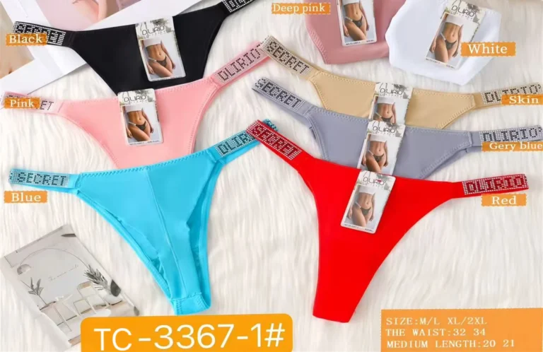 Eight colourways of the slim-strap seamless thong TC-3367-1