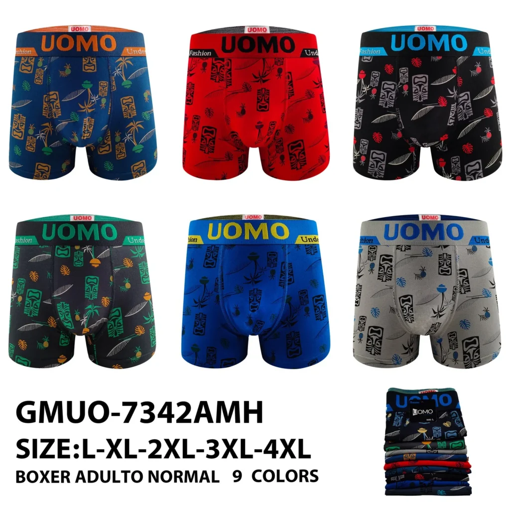 Stock colourways of the tiki mask and pineapple print boxer brief GMUO-7342AMH