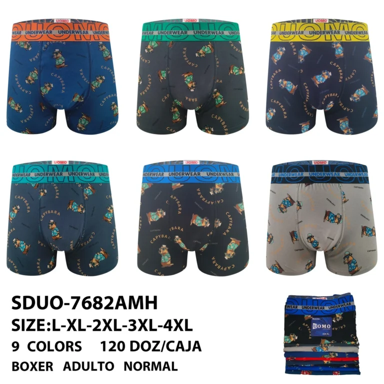 Stock colourways of the capybara in hawaiian shirt print boxer brief SDUO-7682AMH