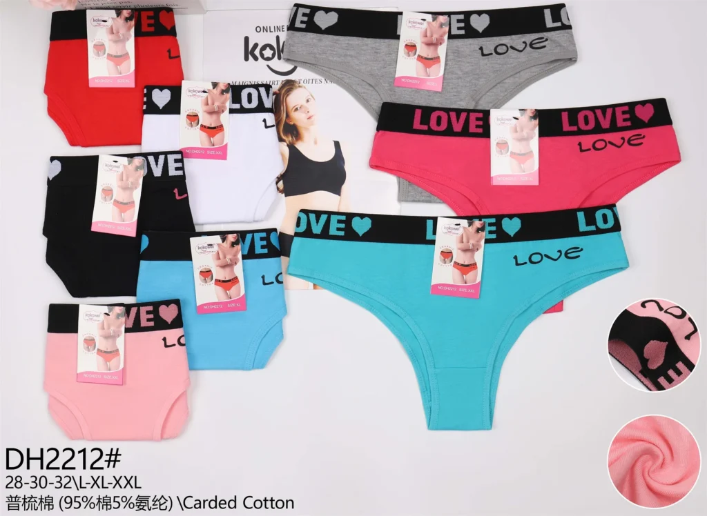 Women's cotton Brazilian brief DH2212 with a LOVE heart jacquard waistband, shown in seven colours