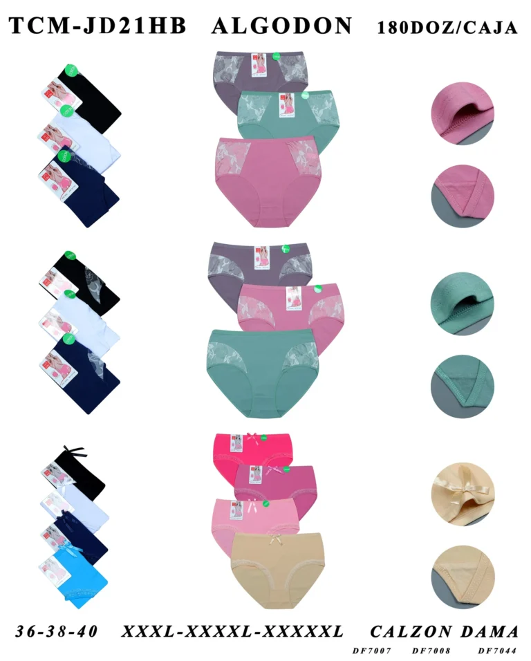 Stock colourways of the plus-size lace-panel cotton brief assortment TCM-JD21HB
