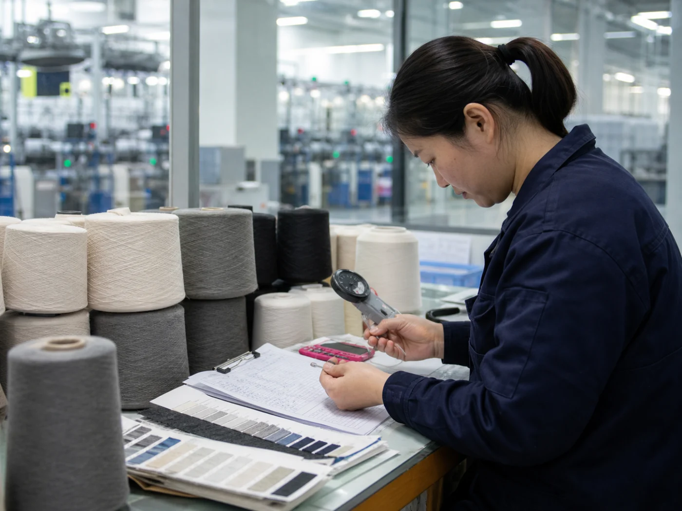 Yarn intake inspection at TENSUNG knitting mill
