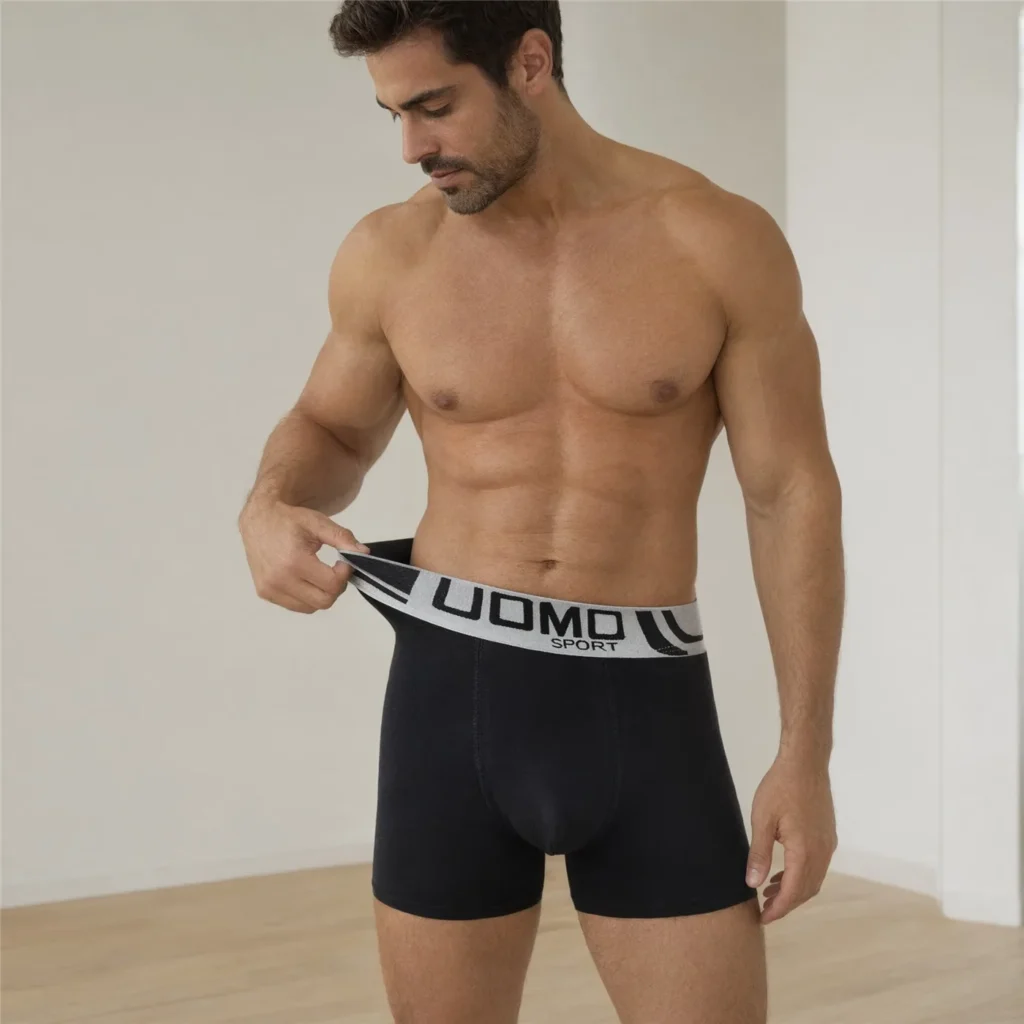 Jacquard UOMO SPORT waistband of the GMUO-7076B boxer brief stretched by hand