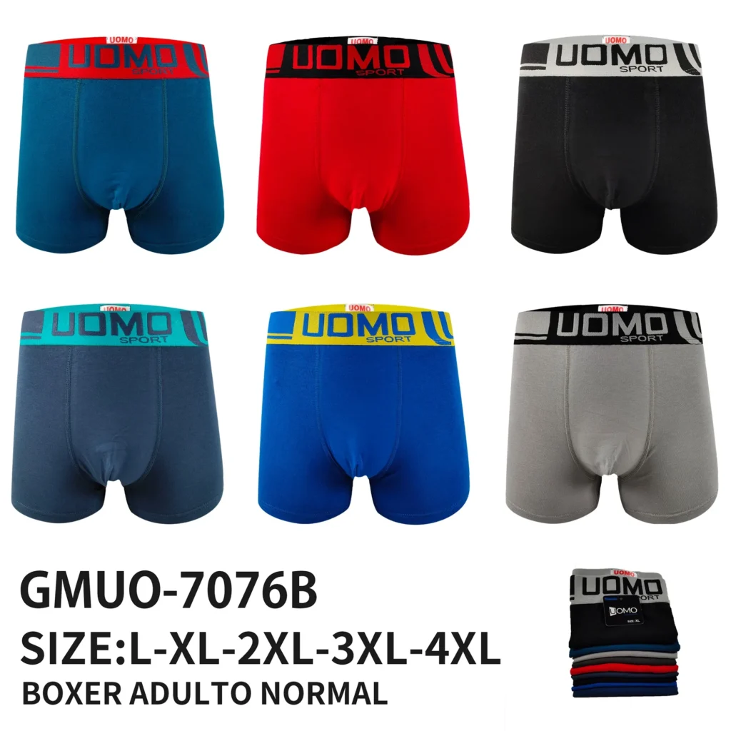 GMUO-7076B colourway range - six stock shades of the cotton boxer brief with size and fabric spec