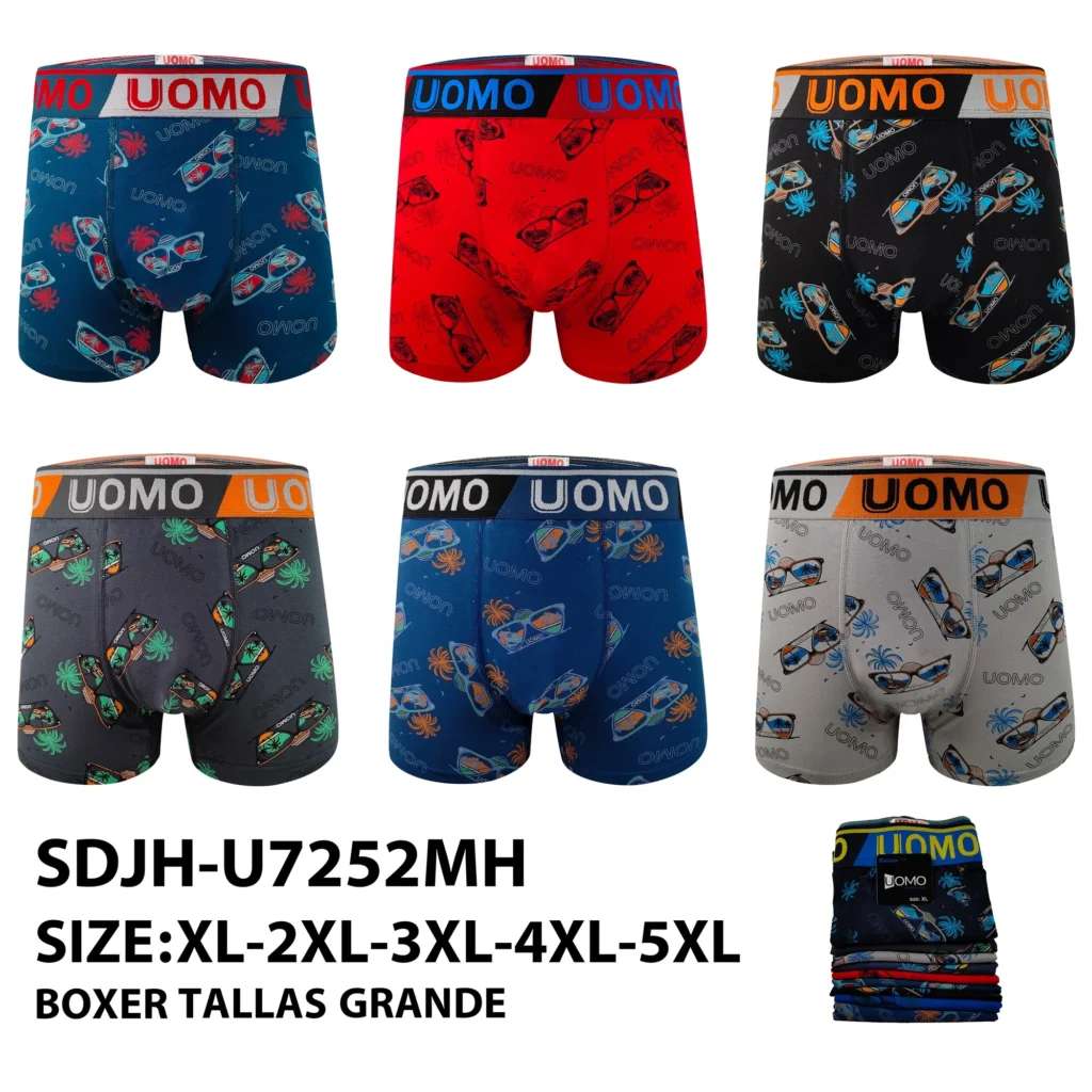 SDJH-U7252MH colourway range - six stock grounds of the plus-size sunglasses-print boxer brief, XL to 5XL